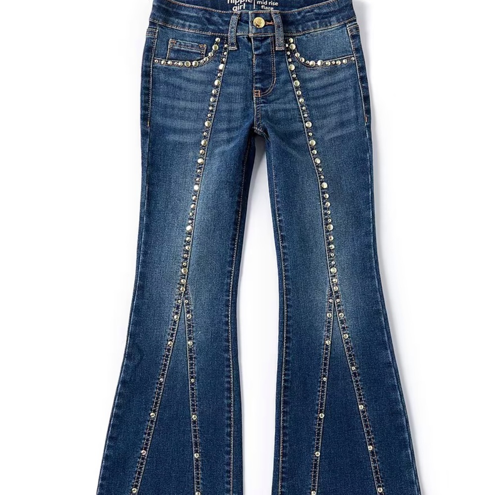 Kids Flared Denim Jeans with Studded Details